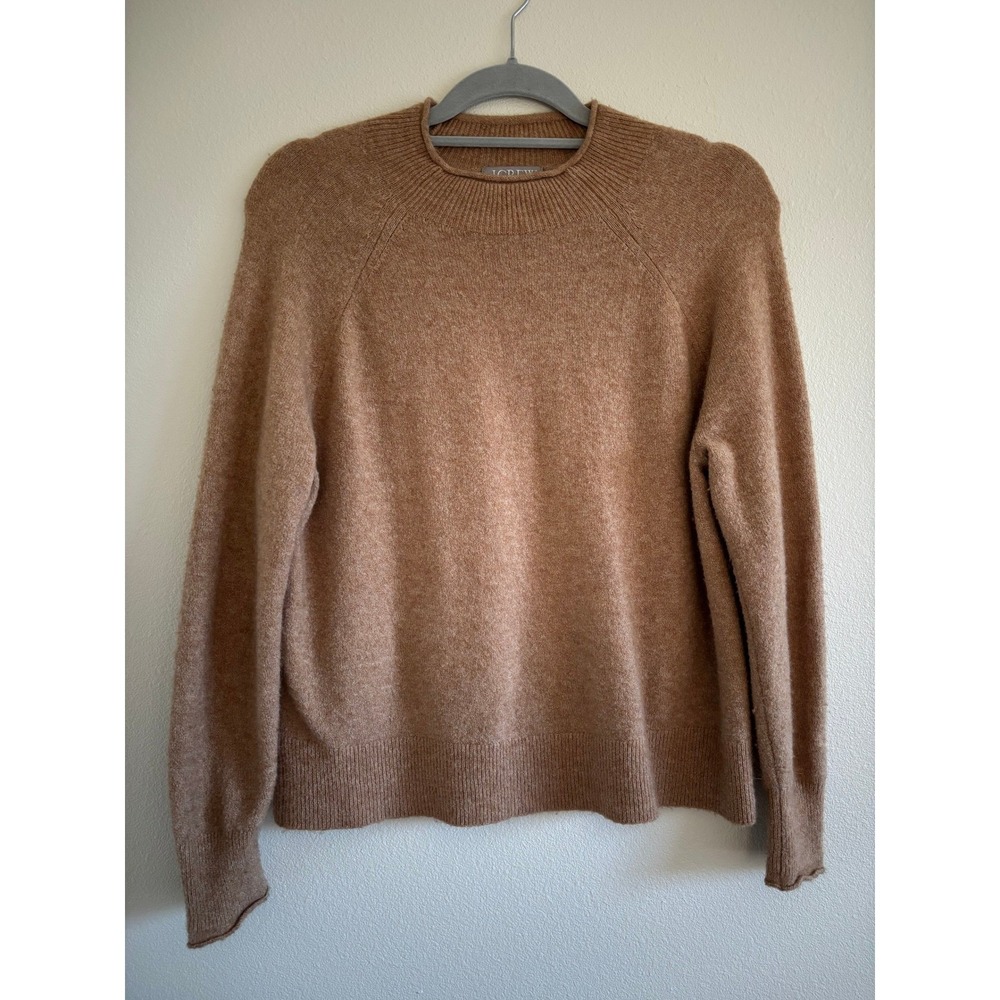 J Crew Sweater Womens Medium Tan Wool Blend Roll Tab Neck Fisherman Nautical